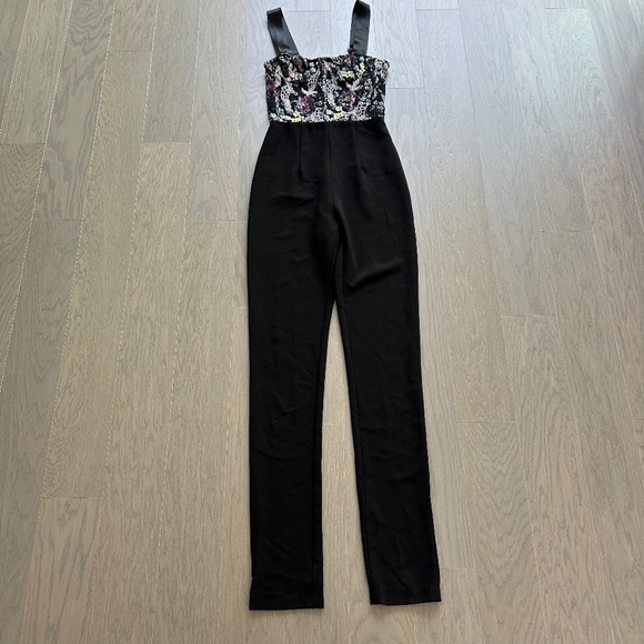 Bronx and Banco Annabell Sequined Sequin Floral Jumpsuit Black Bustier - Size XS - Picture 2 of 14